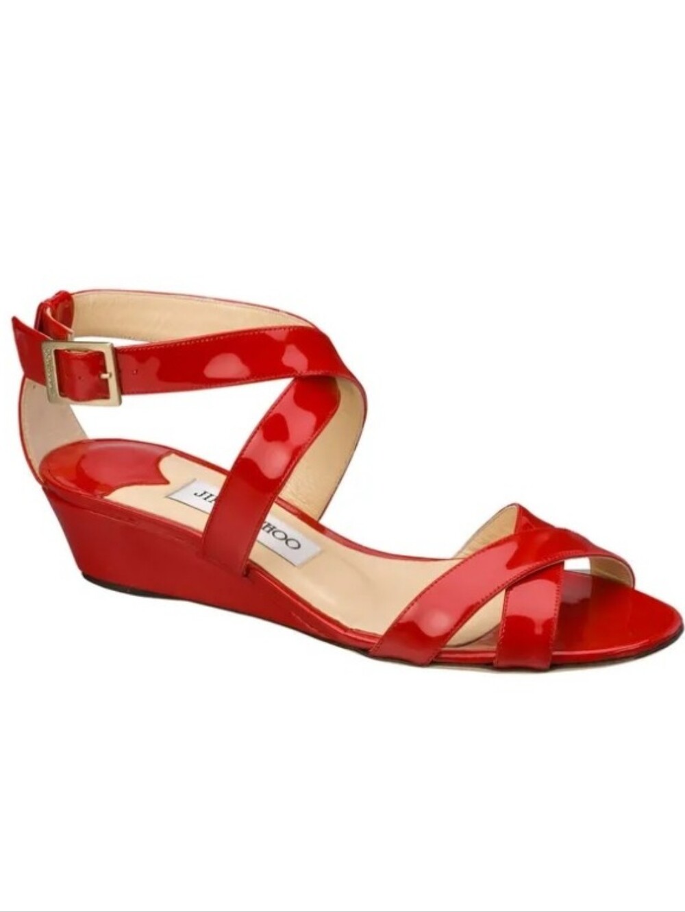 Jimmy Choo Chiara Demi-Wedge Crisscross Wedge Sandal In Patent Leather Flame 38
